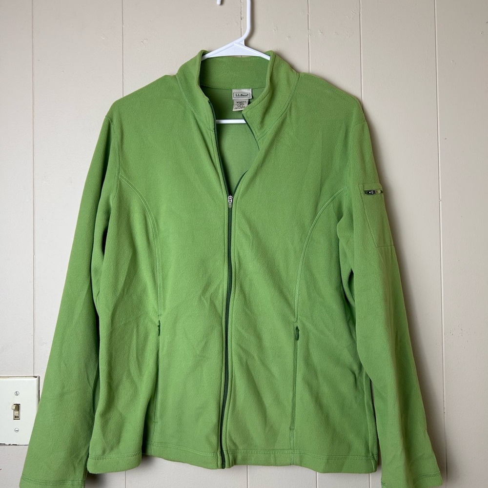 LL Bean Women's Green Long Sleeve Full Zip Fleece Jacket Size Large